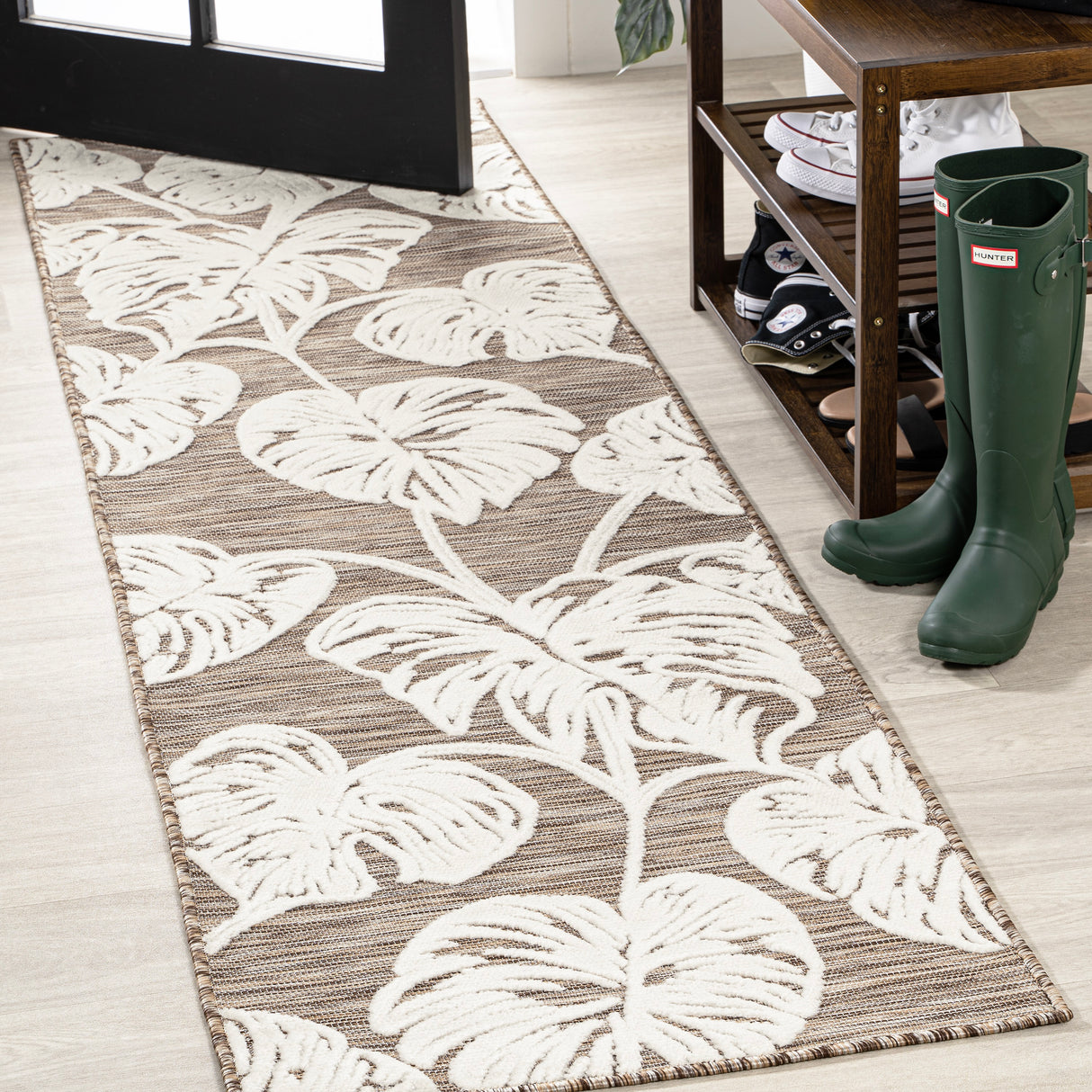 Tobago High-Low Two-Tone Monstera Leaf Indoor/Outdoor Runner Rug