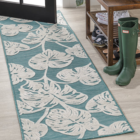 Tobago High-Low Two-Tone Monstera Leaf Indoor/Outdoor Runner Rug
