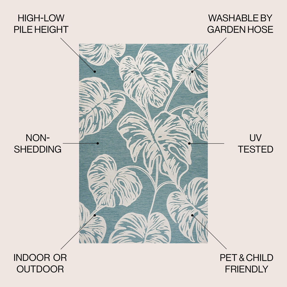Tobago High-Low Two-Tone Monstera Leaf Indoor/Outdoor Area Rug