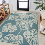 Tobago High-Low Two-Tone Monstera Leaf Indoor/Outdoor Area Rug