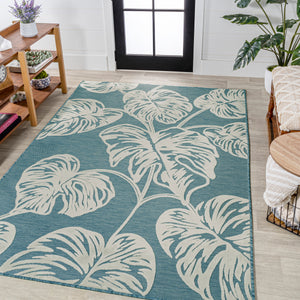 Tobago High-Low Two-Tone Monstera Leaf Indoor/Outdoor Area Rug