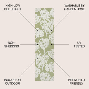 Tobago High-Low Two-Tone Monstera Leaf Indoor/Outdoor Runner Rug