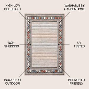 Sebastian High-Low Modern Diamond Border Indoor/Outdoor Area Rug