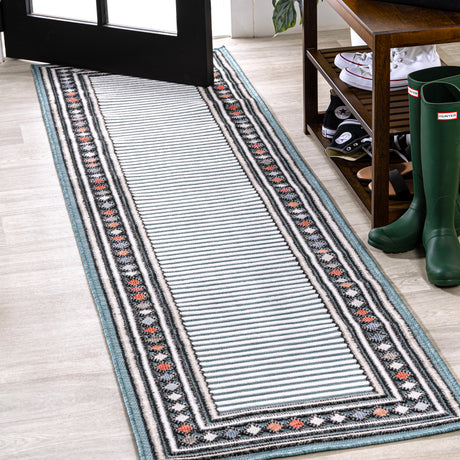 Sebastian High-Low Modern Diamond Border Indoor/Outdoor Runner Rug