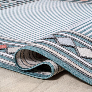 Sebastian High-Low Modern Diamond Border Indoor/Outdoor Runner Rug