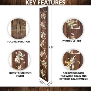 72IN Welcome Porch Sign with Spring Flowers, Rustic Brown Welcome Sign for Home, Entryway, Front Door Decor