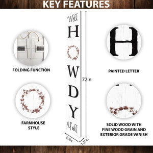 72IN Handcrafted Howdy Wood Sign - White Rustic Western Home Decor
