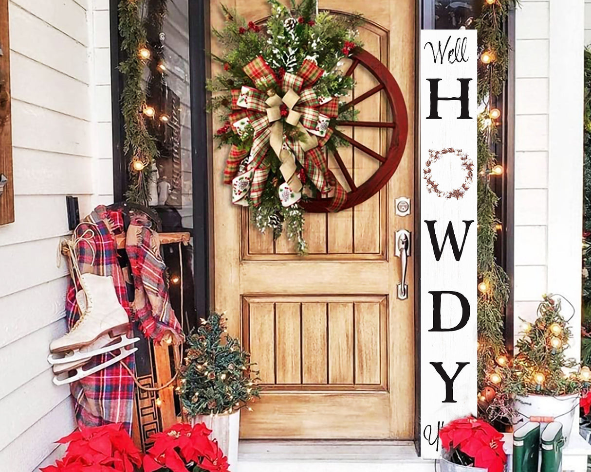 72IN Handcrafted Howdy Wood Sign - White Rustic Western Home Decor