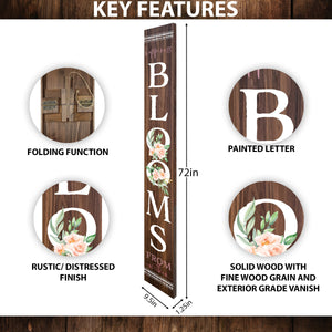 72in Spring Happiness Blooms From Within Outdoor Porch Sign - Brown, Front Porch Decor, Home Decor Indoor Outdoor Wood Sign