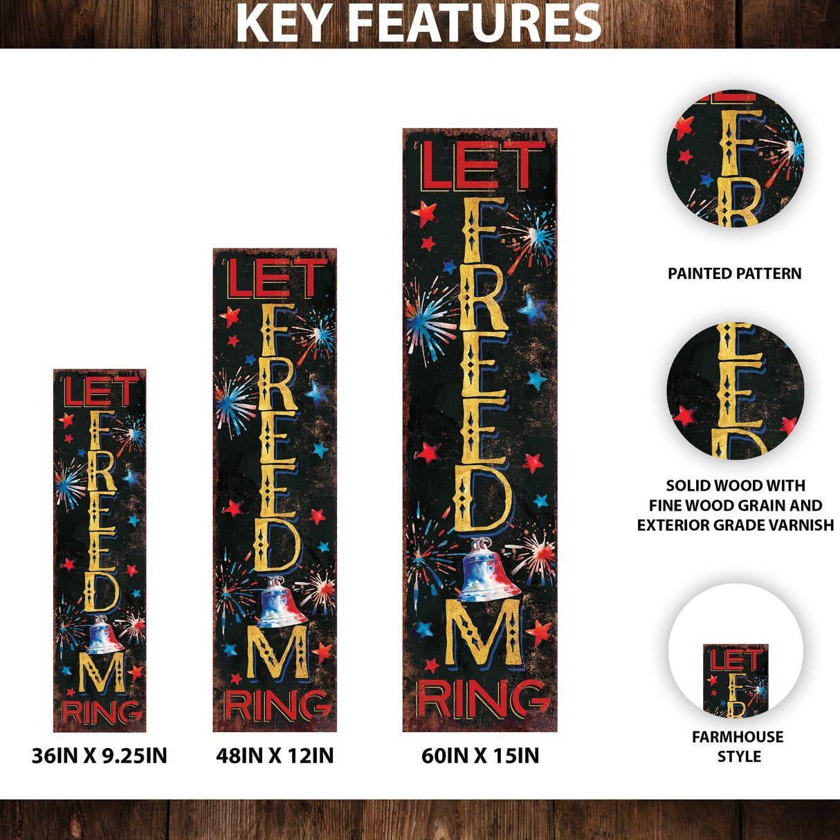 4th of July Let Freedom Ring Porch Sign Entryway Decor | UV Print | Front Porch Plaque | Seasonal Home Decor | 3 Sizes