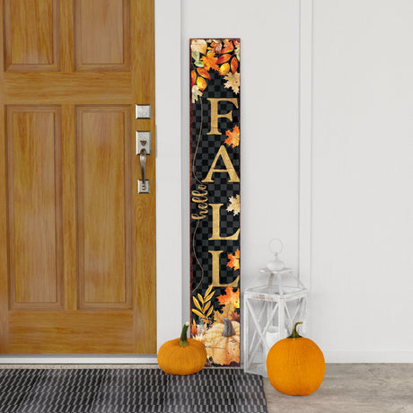 Hello Fall Porch Sign - Front Porch Fall Welcome Sign with Vintage Autumn Decoration, Rustic Modern Farmhouse Entryway Porch Fall Decor