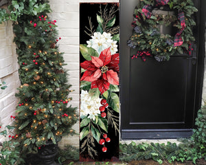 48-inch Christmas Poinsettias Porch Sign - Holiday Front Porch Plaque | Christmas Decoration | Christmas Entryway Decor | Wood, 48x12in