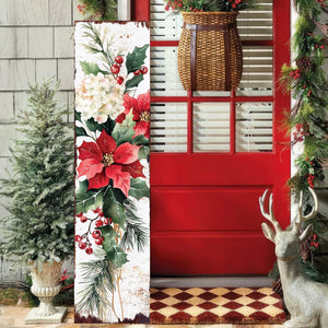 48-inch Christmas Poinsettias Porch Sign - Christmas Front Porch Plaque | Christmas Decoration | Christmas Entryway Decor | Wood, 48x12in