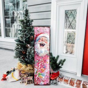36in Christmas Reversible Porch Sign | Watercolor Santa & Snowman | UV Protected | Holiday Door Decor | Entryway Decoration | 36x9.25in