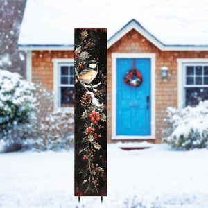 42in Christmas Garden Stake | Watercolor Chickadee Design | Outdoor Yard Sign | Winter Garden Decor