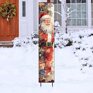 42in Christmas Garden Stake | Watercolor Santa Design | Outdoor Yard Sign | Vintage Poster Style Holiday Decor