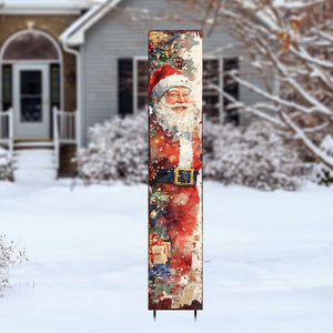 42in Christmas Garden Stake | Watercolor Santa Design | Outdoor Yard Sign | Vintage Poster Style Holiday Decor