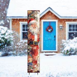 42in Christmas Garden Stake | Watercolor Santa Design | Outdoor Yard Sign | Vintage Poster Style Holiday Decor