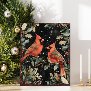 15in Christmas Cardinals Table Decor | Holiday Tabletop Decoration | Wooden Indoor Party Decor | 15x12in