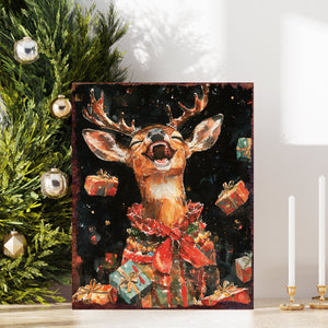 15in Christmas Deer Table Decor | Holiday Tabletop Decoration | Wooden Indoor Party Decor | 15x12in