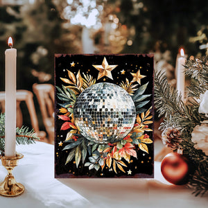 15in Christmas Table Decor | Holiday Disco Ball Tabletop Decoration | Wooden Indoor Party Decor | 15x12in