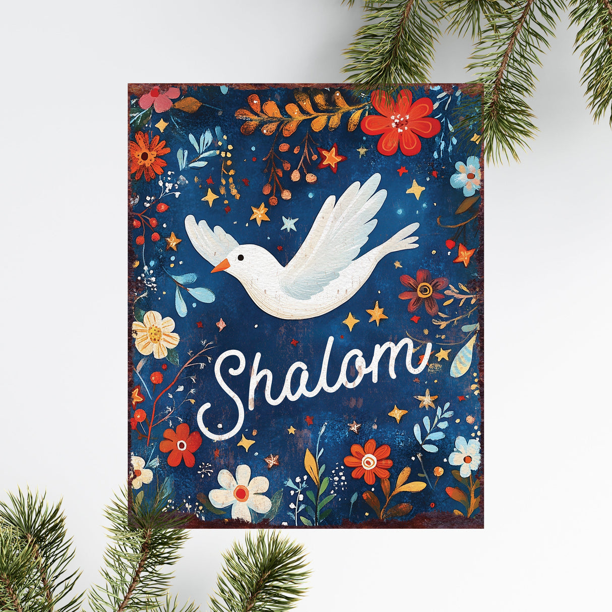 15in Hanukkah Table Decor | Vintage “Shalom” Tabletop Decoration | Colorful Indoor Party Decor | 15x12in