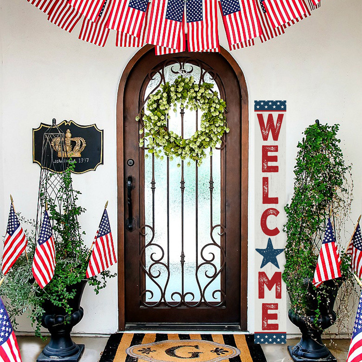 72-Inch Patriotic Wooden Welcome Porch Sign