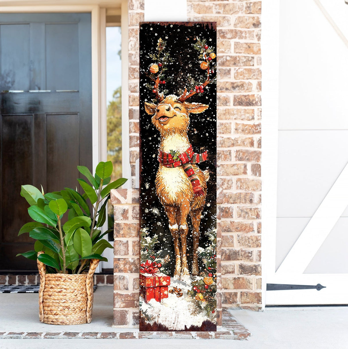 Rudolph Christmas Porch Sign | Front Porch Holiday Plaque | Winter Entryway Decor | Wood, UV Print