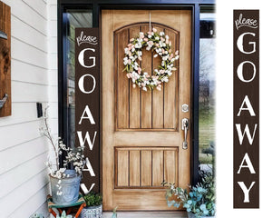 72in Go Away Sign for Porch, Wooden Brown Outdoor Decorations for Home Front Door