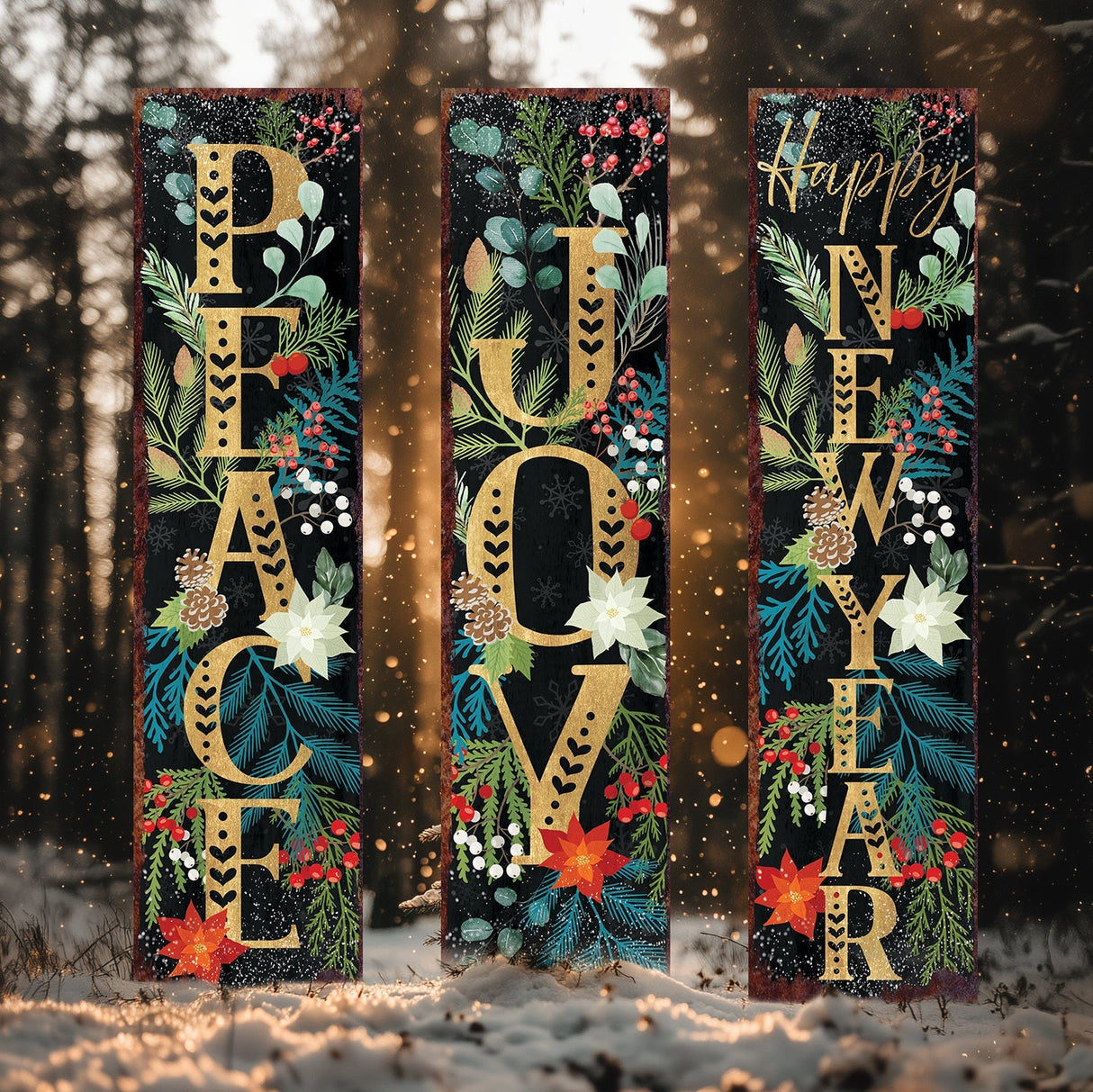 Joy/Peace/Happy New Year Porch Sign | Christmas Welcome Sign | Rustic Farmhouse Entryway Board | 3 Sizes Patterns
