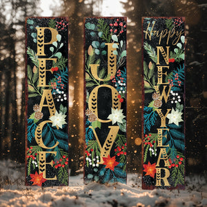 Joy/Peace/Happy New Year Porch Sign | Christmas Welcome Sign | Rustic Farmhouse Entryway Board | 3 Sizes Patterns
