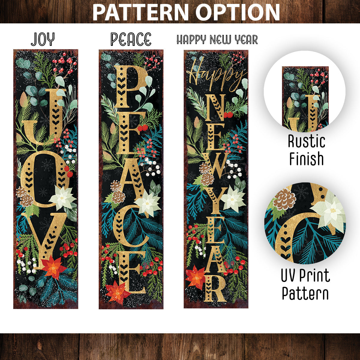 Joy/Peace/Happy New Year Porch Sign | Christmas Welcome Sign | Rustic Farmhouse Entryway Board | 3 Sizes Patterns