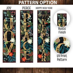 Joy/Peace/Happy New Year Porch Sign | Christmas Welcome Sign | Rustic Farmhouse Entryway Board | 3 Sizes Patterns