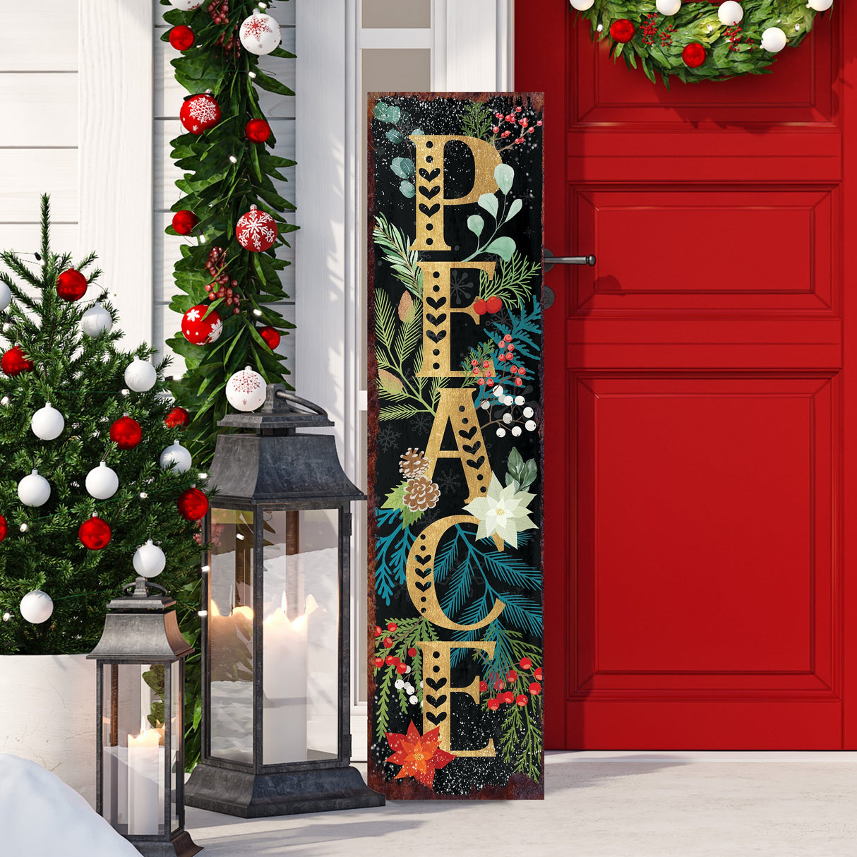 Joy/Peace/Happy New Year Porch Sign | Christmas Welcome Sign | Rustic Farmhouse Entryway Board | 3 Sizes Patterns