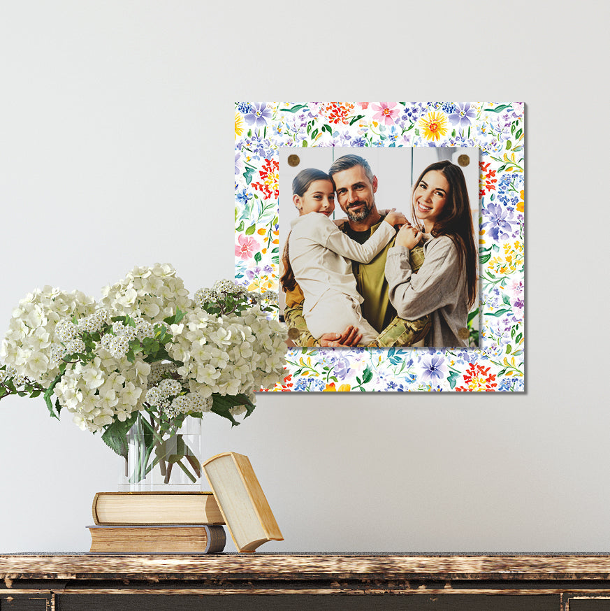 Personalized Spring Wall Decor | Custom Photo Frame | Wildflower Pattern | Custom Print | 3 Size Options