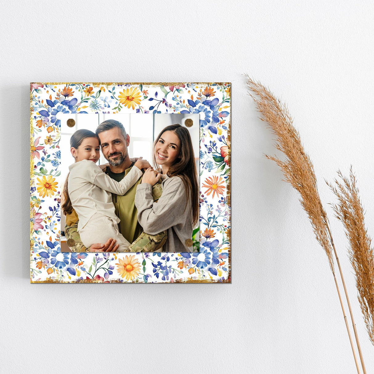 Personalized Spring Wall Decor | Custom Photo Frame | Wildflower Pattern | Custom Print | 3 Size Options
