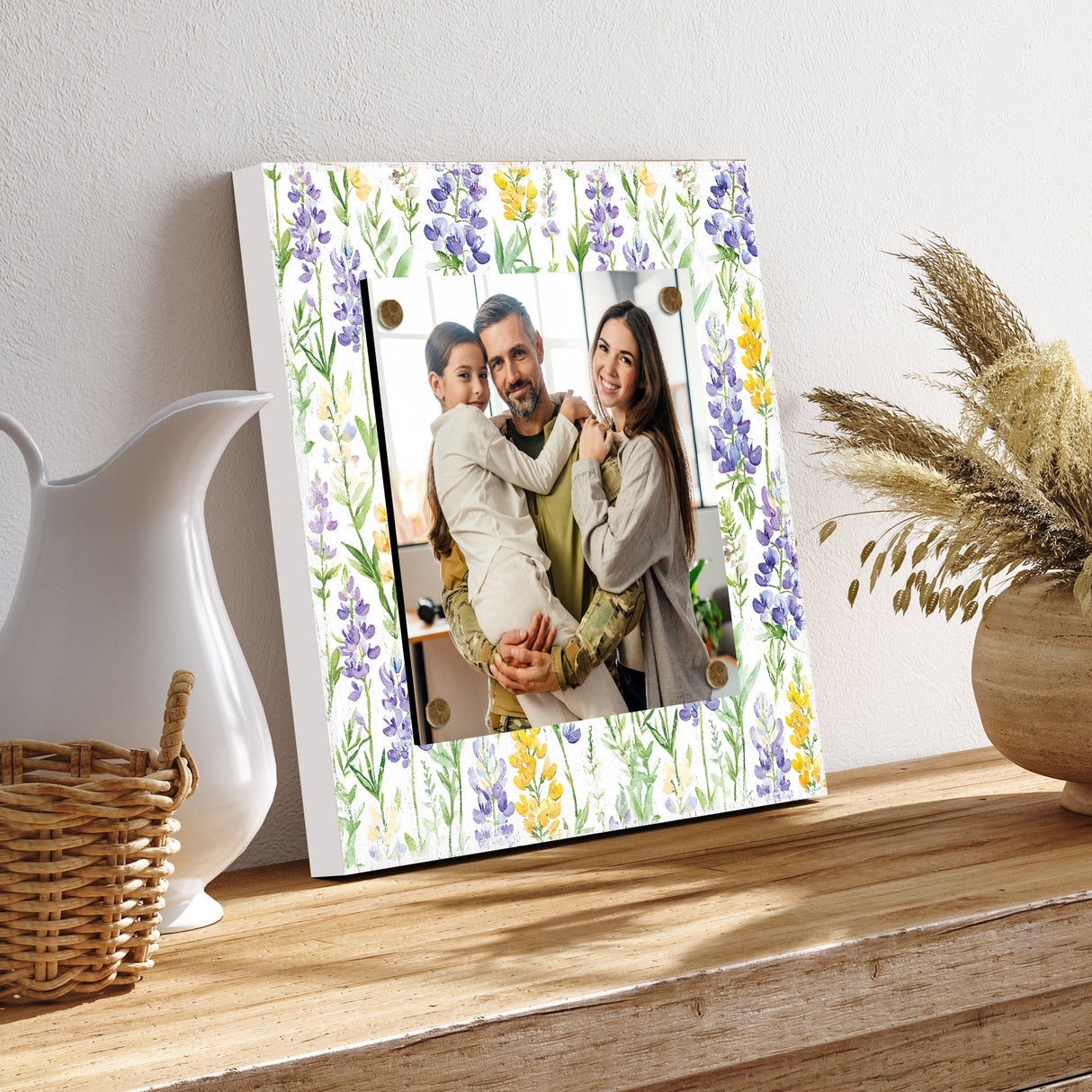 Personalized Spring Wall Decor | Custom Photo Frame with Lupine Wildflower Pattern | Custom Print in Spring Colors | Available in 3 Size Options