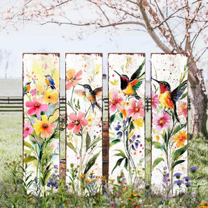Spring Watercolor Wildflower Porch Sign | Hummingbird Wooden Entryway Decor | Rustic Outdoor Farmhouse Sign | 3 Sizes & Patterns
