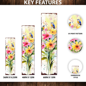 Spring Watercolor Wildflower Porch Sign | Hummingbird Wooden Entryway Decor | Rustic Outdoor Farmhouse Sign | 3 Sizes & Patterns