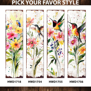 Spring Watercolor Wildflower Porch Sign | Hummingbird Wooden Entryway Decor | Rustic Outdoor Farmhouse Sign | 3 Sizes & Patterns