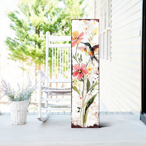 Spring Watercolor Wildflower Porch Sign | Hummingbird Wooden Entryway Decor | Rustic Outdoor Farmhouse Sign | 3 Sizes & Patterns