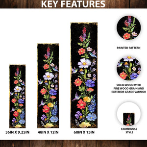 Spring Wildflower Porch Sign | Entryway Decor | UV Print | Front Porch Plaque | Wildflowers & Hummingbirds Design | 3 Sizes | Patterns