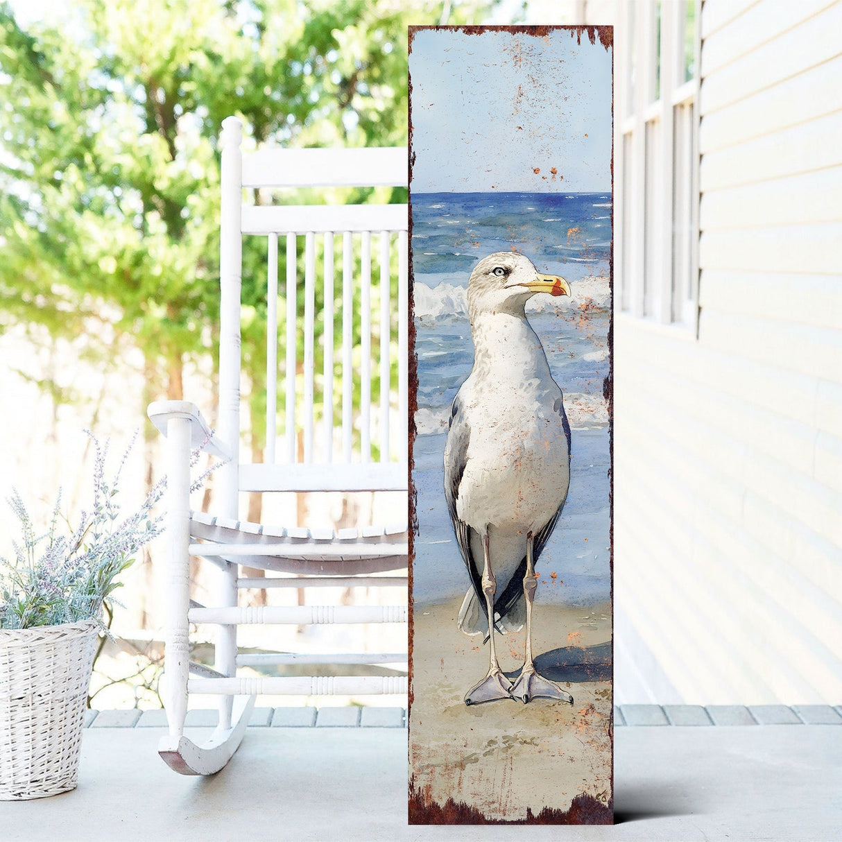Ocean Seagull Porch Sign | Wooden Entryway Decor | UV Print | Front Porch Plaque | Seagull on the Beach Design | 3 Sizes