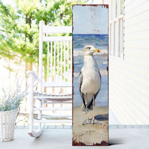 Ocean Seagull Porch Sign | Wooden Entryway Decor | UV Print | Front Porch Plaque | Seagull on the Beach Design | 3 Sizes