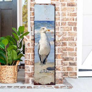 Ocean Seagull Porch Sign | Wooden Entryway Decor | UV Print | Front Porch Plaque | Seagull on the Beach Design | 3 Sizes