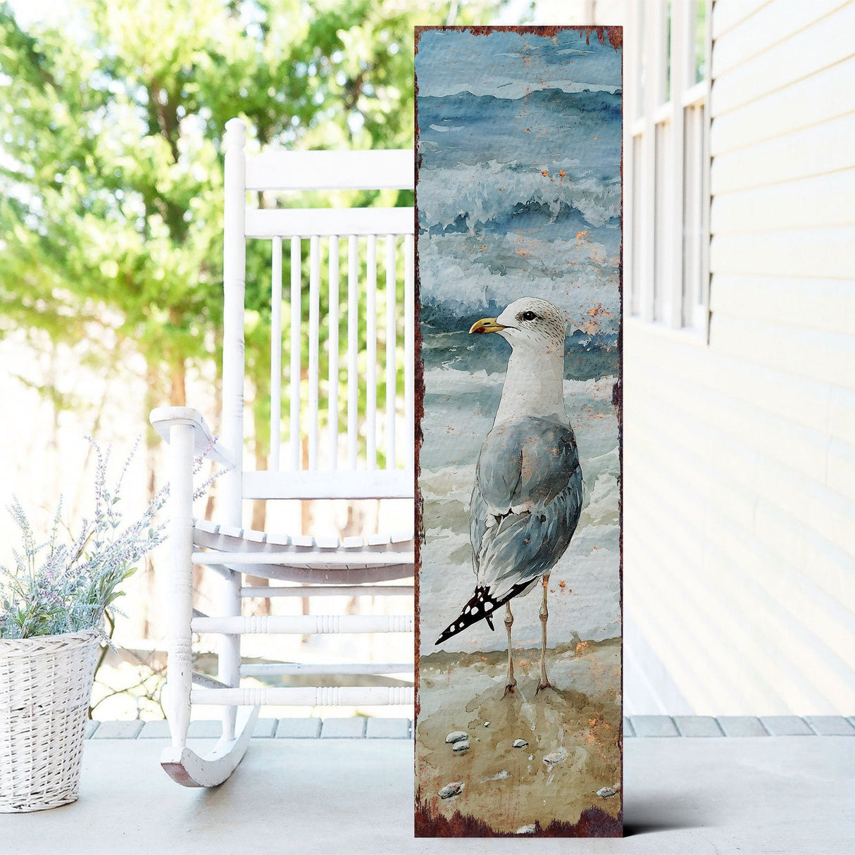 Ocean Seagull Porch Sign | Wooden Entryway Decor | UV Print | Front Porch Plaque | Seagull on the Beach Design | 3 Sizes