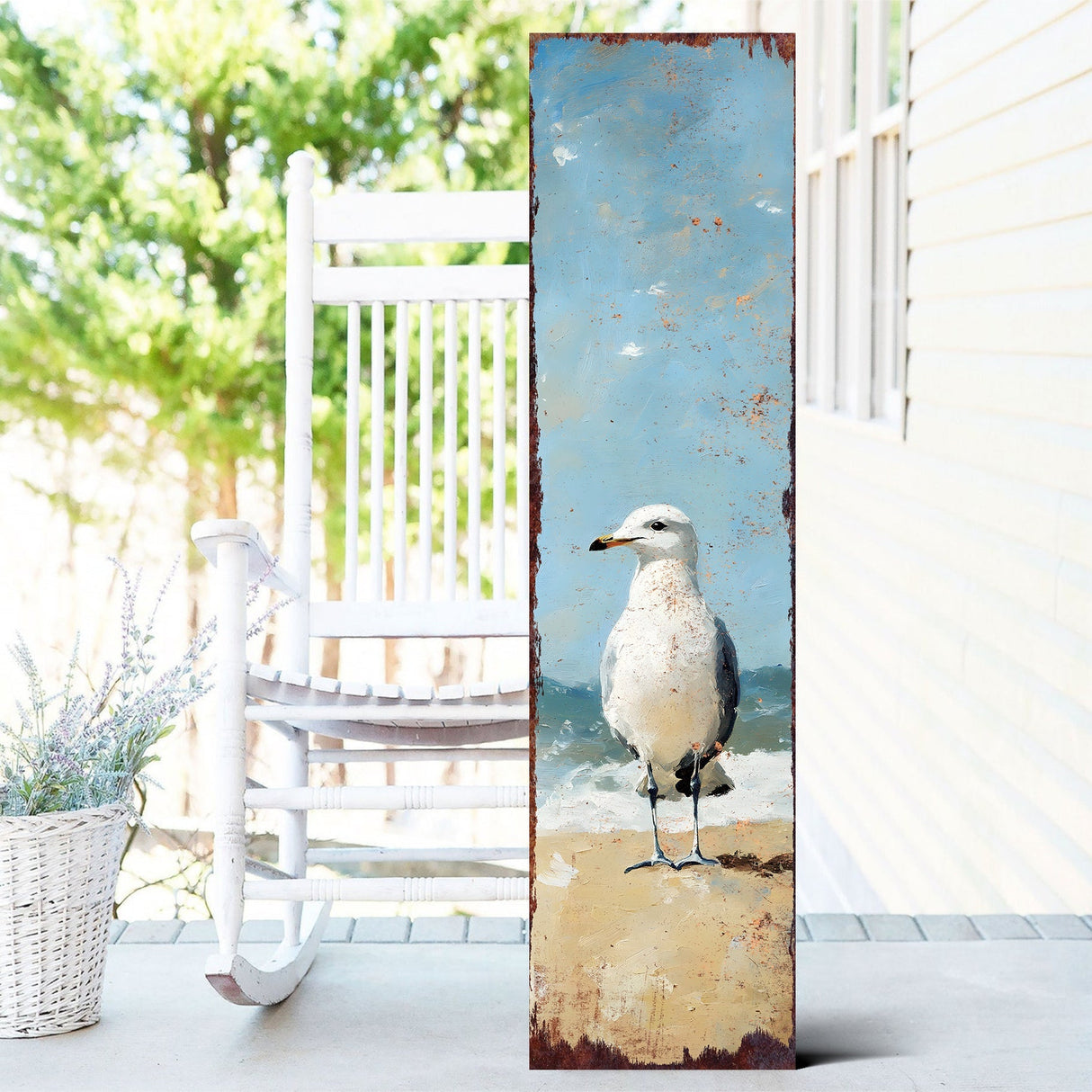 Ocean Seagull Porch Sign | Wooden Entryway Decor | UV Print | Front Porch Plaque | Seagull on the Beach Design | 3 Sizes