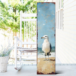 Ocean Seagull Porch Sign | Wooden Entryway Decor | UV Print | Front Porch Plaque | Seagull on the Beach Design | 3 Sizes