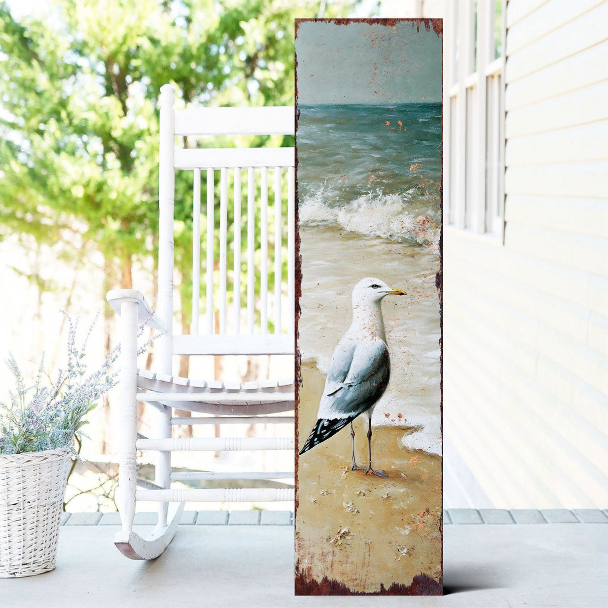 Ocean Seagull Porch Sign | Wooden Entryway Decor | UV Print | Front Porch Plaque | Seagull on the Beach Design | 3 Sizes