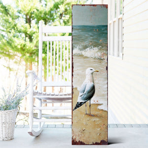Ocean Seagull Porch Sign | Wooden Entryway Decor | UV Print | Front Porch Plaque | Seagull on the Beach Design | 3 Sizes